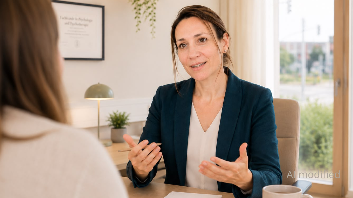 Dr. Elena Böttcher im Gespräch mit einer Patientin AI modified
